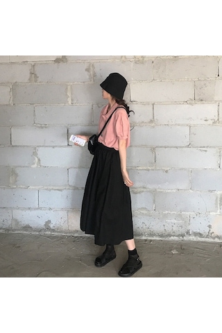 Sones Yüksek Bel Drape Etek Bol Ve İnce Orta Uzunlukta A Kesim Etek Siyah