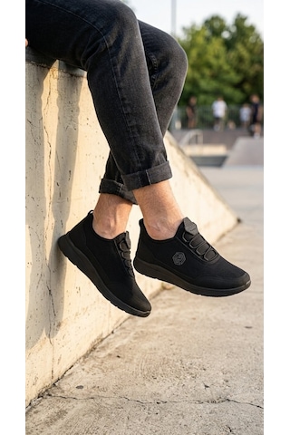Stil Shoes Erkek Spor Ayakkabı Ortopedik Hafif Rahat Şık Esnek Kullanışlı Fileli Spor Siyah