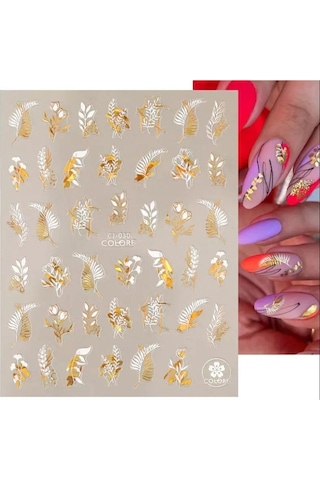 Yaprak Desenli Beyaz Gold Stıcker