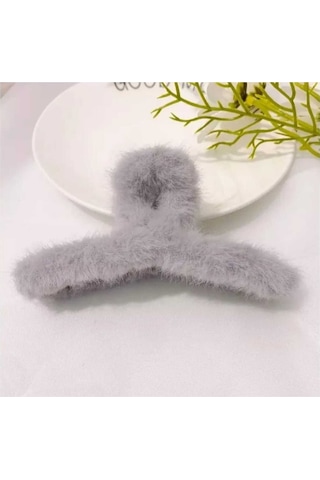 Peluş Yumuşak Tüylü Mandal Toka Gri