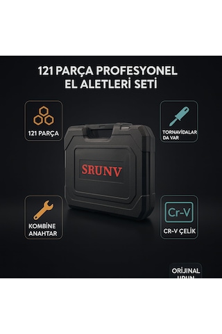 Srunv 121 Parça Profesyonel El Aletleri Seti Lokma Takımı, Cırcır Kol, Kombine Anahtar, Torx Uçlar, Cr-v Çelik