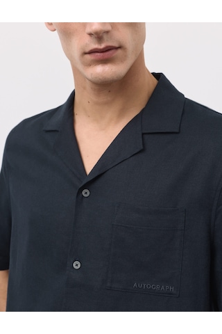 Marks & Spencer Keten Karışımlı Pijama Üstü T07001351a Lacivert