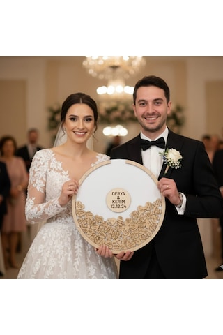 Düğün-nişan Beyaz Mdf 50 Cm Yuvarlak Misafir-hatıra Anı Kutusu-defteri + Şövale Ve Kalem Hediyeli Beyaz