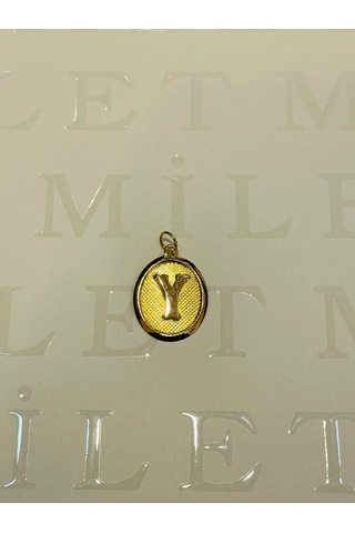 14 Ayar Altın Y Harfi Nostalji Oval Kolye Ucu