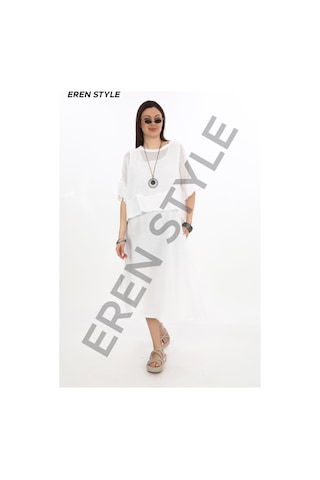 İtalyan Saçak Detaylı Müslin Keteni Yırtmaçlı Elbise - Bluz & 2'li Takım Mürdüm