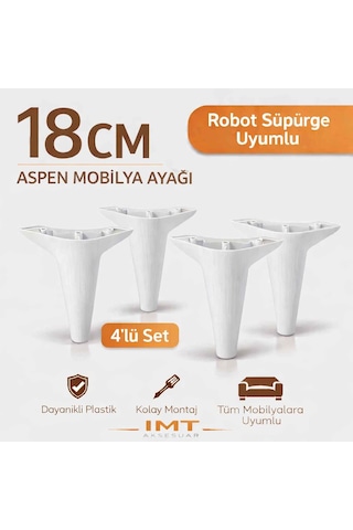 Aspen 18 Cm Beyaz 4'lü Set Koltuk Baza Dolap Tv Ünitesi Yatak Odası Konsol Ayağı Beyaz