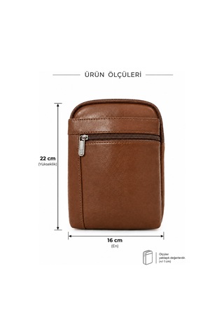 Levano Leather Hakiki İtalyan Dana Derisi Erkek Çapraz Askılı Omuz Çantası 22x16 Cm Fermuarlı Deri Postacı Çanta Açık Kahverengi