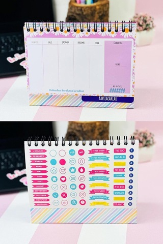 Lexroo Özel Tasarımlı Yeni Nesil Masa Üstü Planner 2 Sayfa Sticker Hayallerinin Peşinden Git