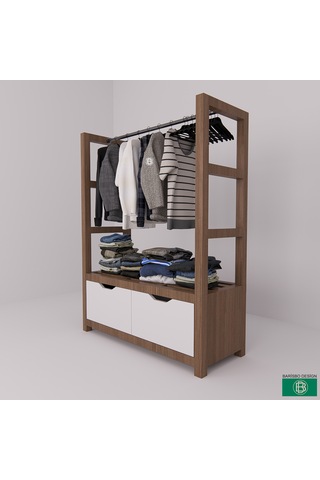 Askılık Çekmeceli Ve Geniş Açık Raflı Yatak Odası Beyaz - Ceviz