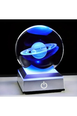 Honeybeeshop 1 Adet 3d Satürn Kristal Top Gece Lambası 8 Cm 3 15 İnç Modern Led Taban Dokunma Kontrollü Renk Değiştiren Cam Küre Uzay Temalı Masaüstü Lambası 16renk Şarj Edilebilir