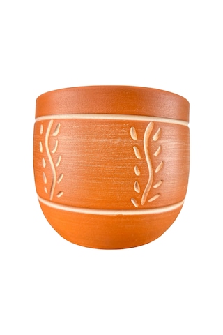 Bitki Tasarımı Ev Dekorasyon Nakış Desenli Toprak Saksı Saksılık Salon Çiçeklik - 19 CM