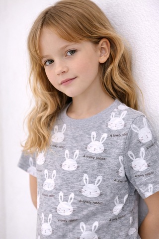 Beka Kids Kız Çocuk Kısa Kollu Ve Şortlu Bisiklet Yaka Rahat Desenli Pijama Takımı Alt-üst Takım Gri