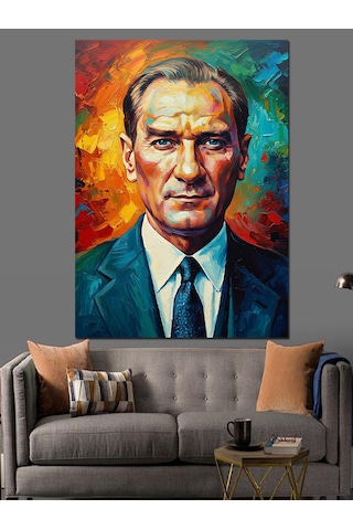Renkli Atatürk Portresi Sanatsal Dekoratif Kanvas - Mdf Ahşap Tablo