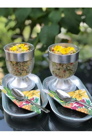 Gümüş Varak Bant Sunumluk Sosluk Çerezlik Ve Tabak Cam 2'li Set