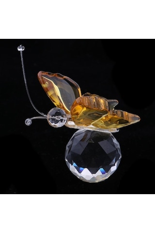 Pazly Uçan Top Süs Sarı Kristal Kesilmiş Kelebek Homyl Heykelcik Cam Ea