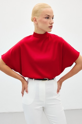 Sateen Yarasa Kol Salaş Bluz - Kırmızı-136188 Kırmızı