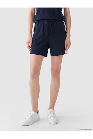 Lcw Comfort Lacivert Beli Lastikli Şeritli Kadın Şort