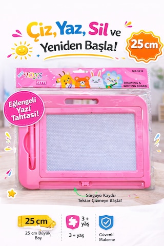 25 Cm Silinebilir Yazı Tahtası Eğitici Çizim Ve Yazı Tahtası Kalemli Beyaz - Pembe