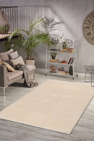 Comfort Düz Saçaklı Peluş Halı Bej Bej Düz Saçak
