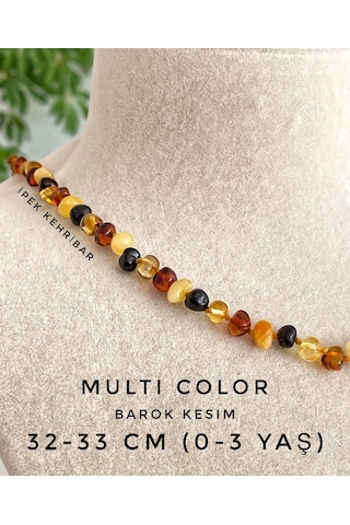 İpek Kehribar Multi Color Sertifikalı Hakiki Baltık Kehribar Bebek Diş Kolyesi