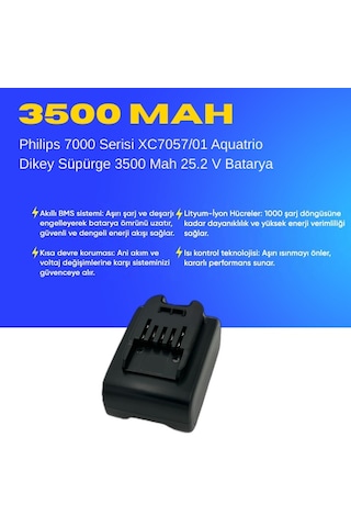 Philips 7000 Serisi Xc7057/01 Aquatrio Dikey Süpürge 3500 Mah 25.2 V Batarya Uyumlu Uzun Ömürlü, Maksimum Performans Pil