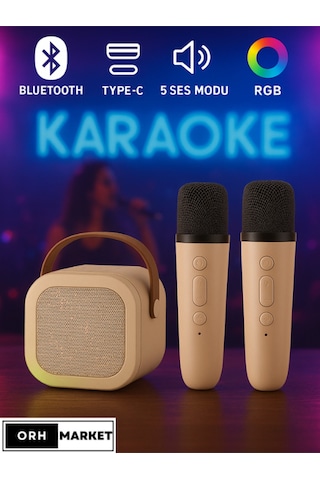 Çift Mikrofonlu Kablosuz Karaoke Bluetooth Rgb Işıklı, Taşınabilir, Usb/sd Destekli Parti Hoparlörü