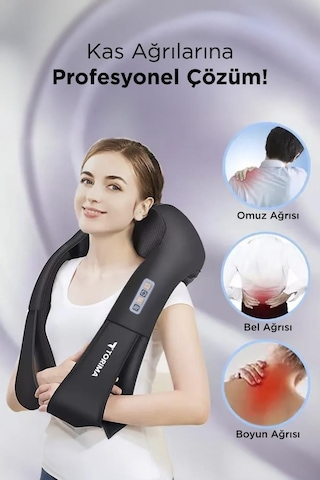 Qy - 666 Siyah Ovmalı Isıtmalı Boyun Sırt Bel Omuz Bacak Masaj Yastığı Masaj Aleti Siyah