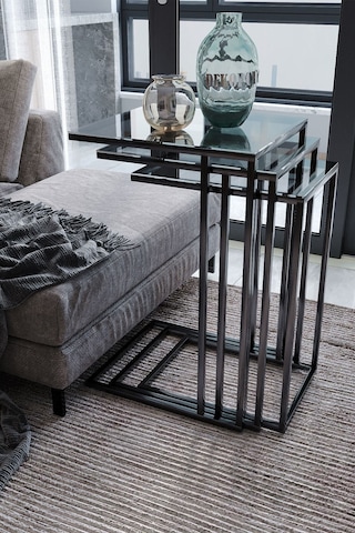 Dekoport Mira 3lü Zigon Sehpa C Sehpa - Yan Sehpa Füme Cam Siyah Füme