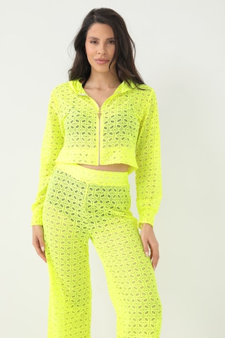 Kapuşonlu Dantel Bluz Neon Sarı