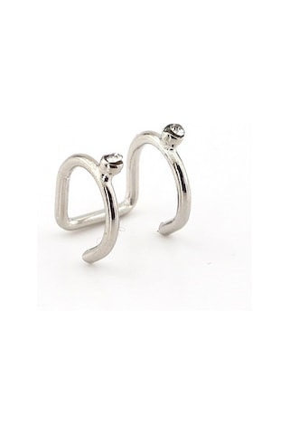 Parlak Gümüş Renkli Earcuff Kikirdak Küpe Taşli Sarmal Ex090 Beyaz