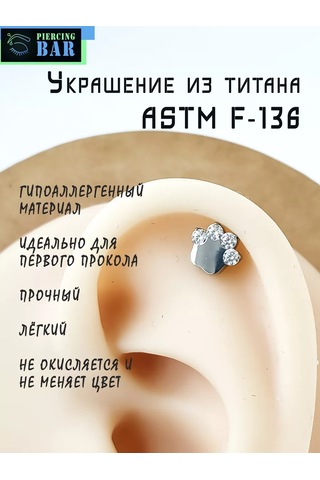 Pıercıng Bar Labret Paw Titanyum Piercing 99348888 Gri