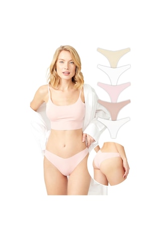 Basic İz Yapmayan Lazer Kesim Brezilya Külot 5'li Paket Renkli-11 Çok Renkli