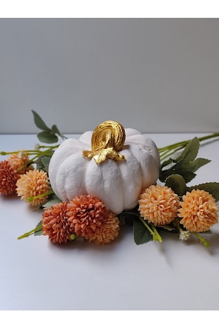 Dekoratif Balkabağı Orta Boy, Beyaz Altın Saplı Ev Dekoru, Masa Dekoru, Obje, Biblo