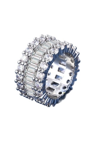 Soulader Moda Tasarım Göz Alıcı Kakma Zirkonyum Taşlı Üç Sıra Şık Kadın Yüzük Takımı Gümüş