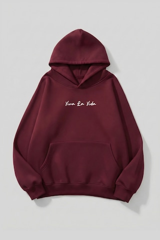 Uyguntarz Unisex Yumuşak Dokulu Frida Kahlo Viva La Vida Baskılı Tasarım Oversize 3 İplik Hoodie Sweatshirt Bordo
