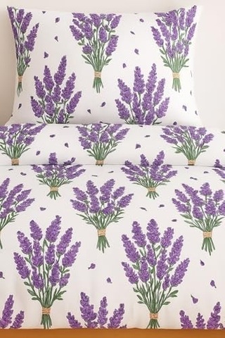 Ezgi Çift Kişilik Desenli Nevresim Takımı, Lavanta Motifli, 200 X 230 Cm, 2 Adet Kapaklı Yastık Kılıfı, Mor Diğer