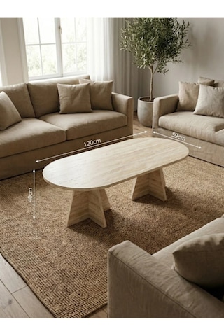 Modern Oval Orta Sehpa Traverten