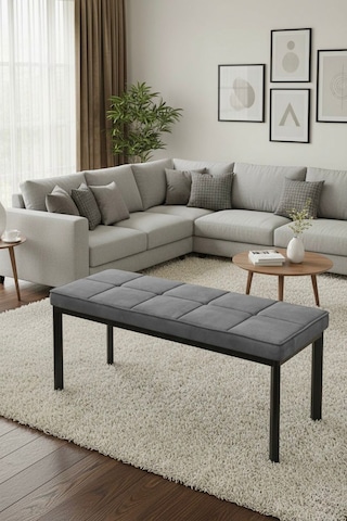 Vena 105x40 Bench - Babyface Kumaş Çımalı Döşeme Puf Bench Siyah Ayaklı Antrasit