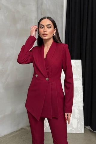Msm Fashion Kadın İkili Blazer Ceket Pantolon Takım Pile Ve Düğme Detaylı Boru Paça Bordo