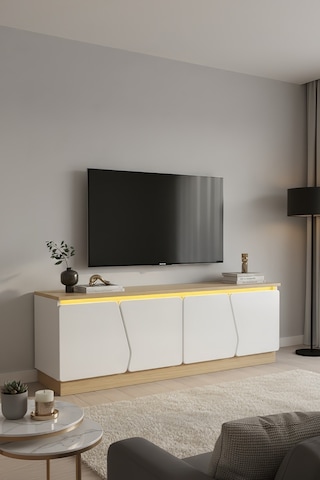 Bohem 150 Cm Tv Ünitesi Ledli Mdf Kapak Beyaz