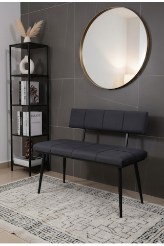 Özcan Metal Metal Ayaklı Sırtlı Siyah Mutfak Salon Antre Yatak Odası Puf Bank Oturak Bench Füme
