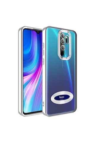 Xiaomi Redmi Note 8 Pro Kılıf Kamera Korumalı Logo Gösteren Zore Omega Kapak Gümüş