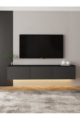 NEON IŞIKLI DUVARA MONTE TV ÜNİTESİ (antrasit)
