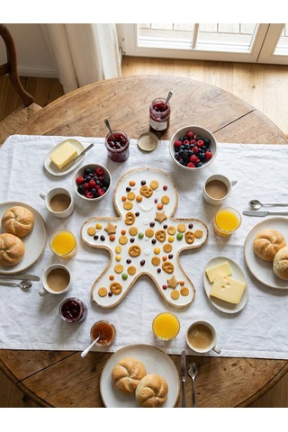 Gingerbread Formlu Büyük Dekoratif Seramik Tabak Beyaz
