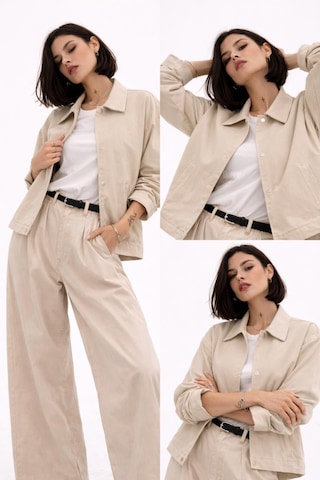 Kadın Oversize Basic Gabardin Mevsimlik Polo Yaka Ceket-385 Taş