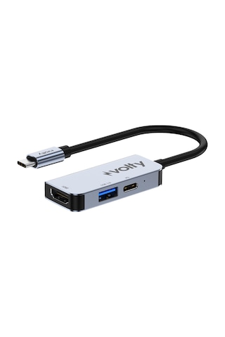 Type-c Çoğaltıcı Hub 3 İn 1 4k Hdmı, 100w Pd Hızlı Şarj, Usb 3.0, Alüminyum Gövde V0301003