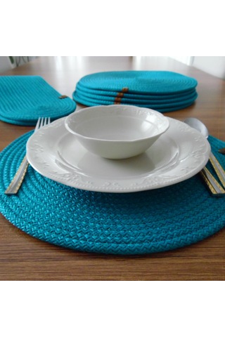 Turkuaz 6 Kişilik 7parça Amerikan Servis, Hasır Supla Takımı, Tab Turkuaz