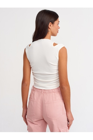 Dilvin Önü Büzgülü Triko Atlet  Ekru