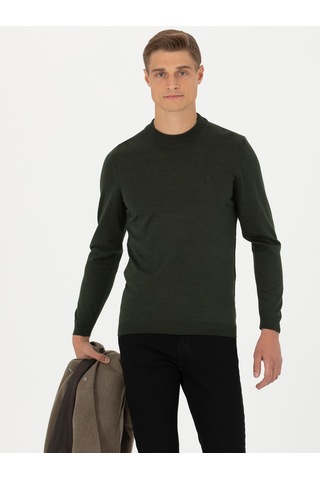 Cacharel Haki Slim Fit Çeyrek Balıkçı Yaka Triko Kazak Yesıl