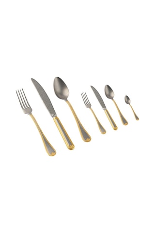 Hisar İnfinity 84 Parça 12 Kişilik Çatal Kaşık Bıçak Takımı Eskitme Dekor Altın Inox